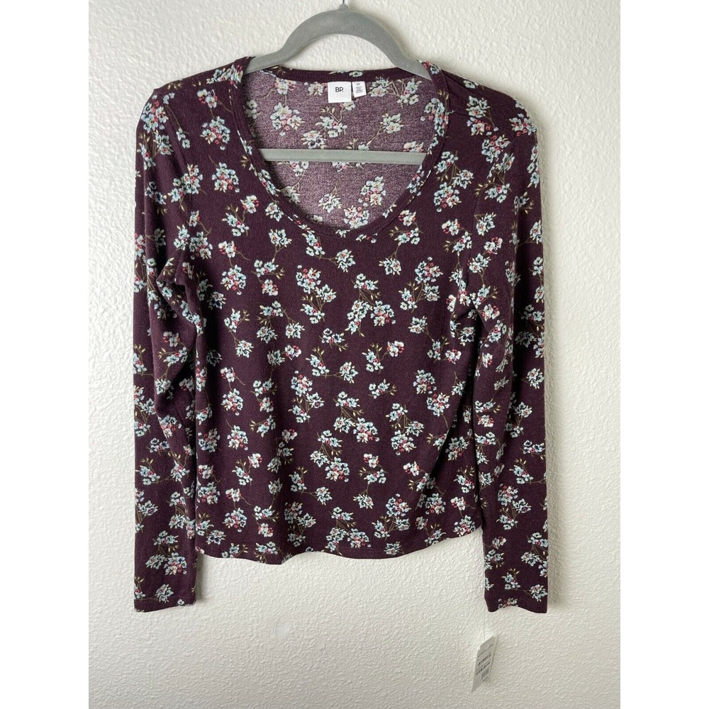 BP Woman's Long Sleeve Cotton Blend Tee Top‎ Floral Sz Medium Americana Ditsy